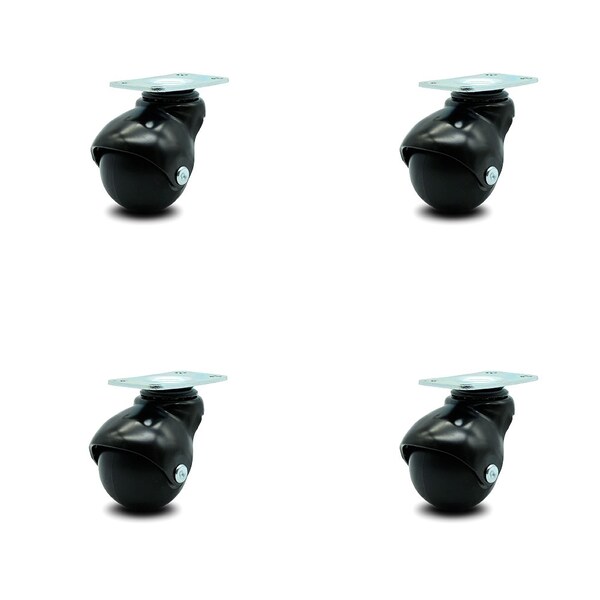 2 Inch Gloss Black Hooded Top Plate Ball Casters, 4PK